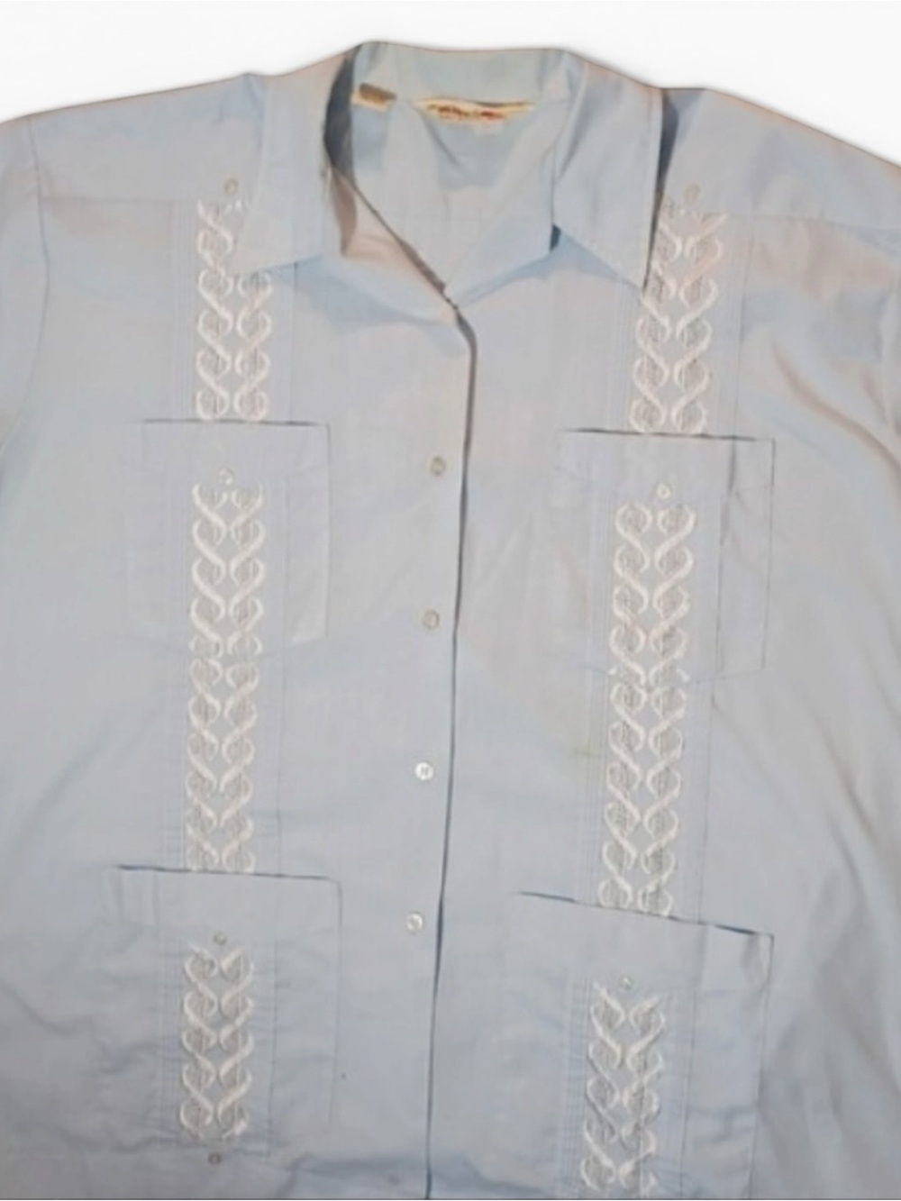 Men's Guayabera XXL Blue Short Sleeve Button-Down Wedding Dress Shirt Preppy VTG